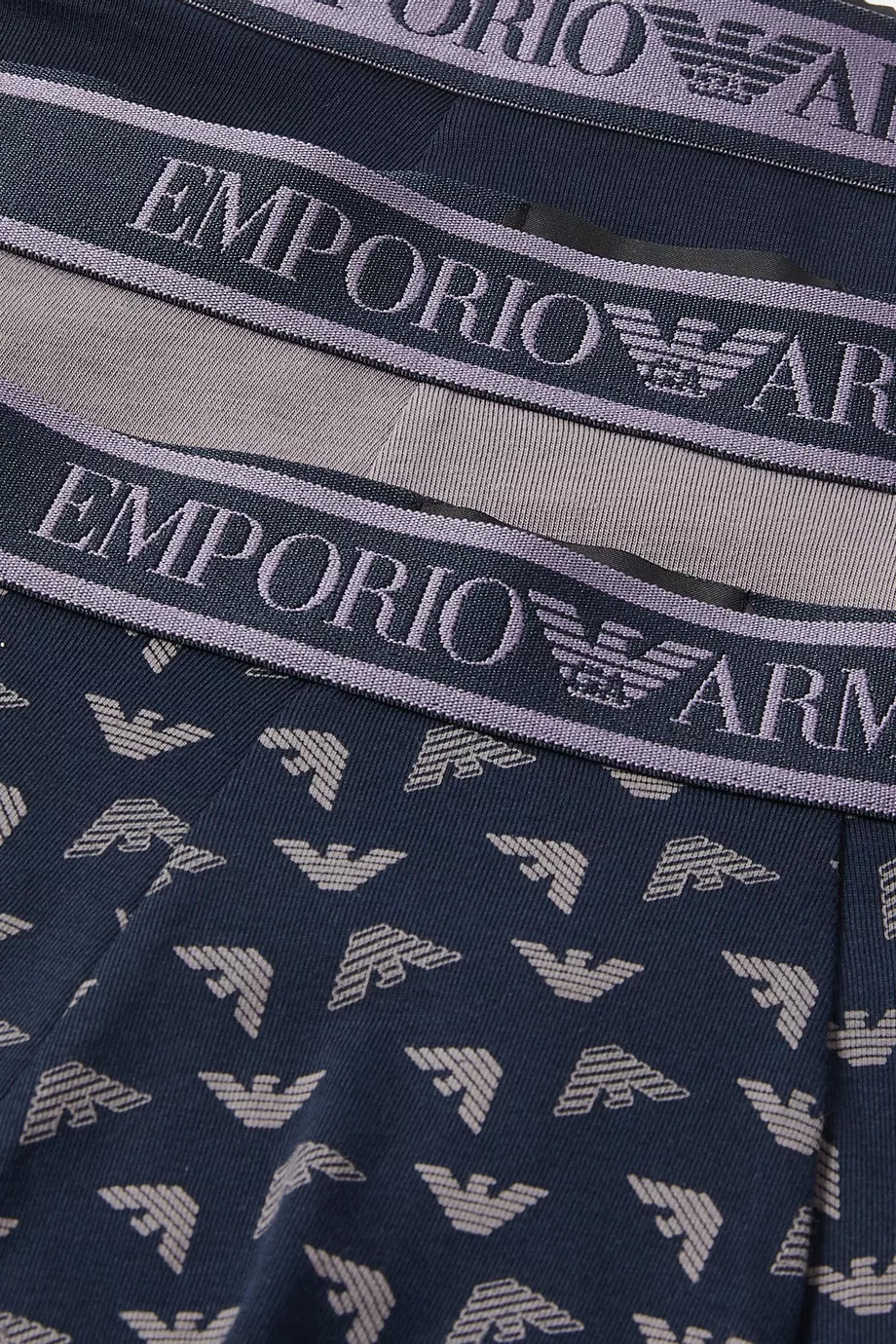 Armani boxershort 3-pack blauw-grijs met logo print