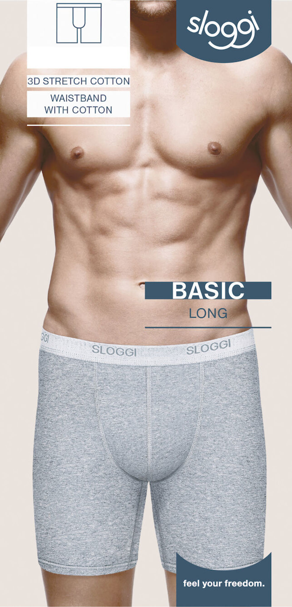Sloggi boxershort Basic long grijs verpakking