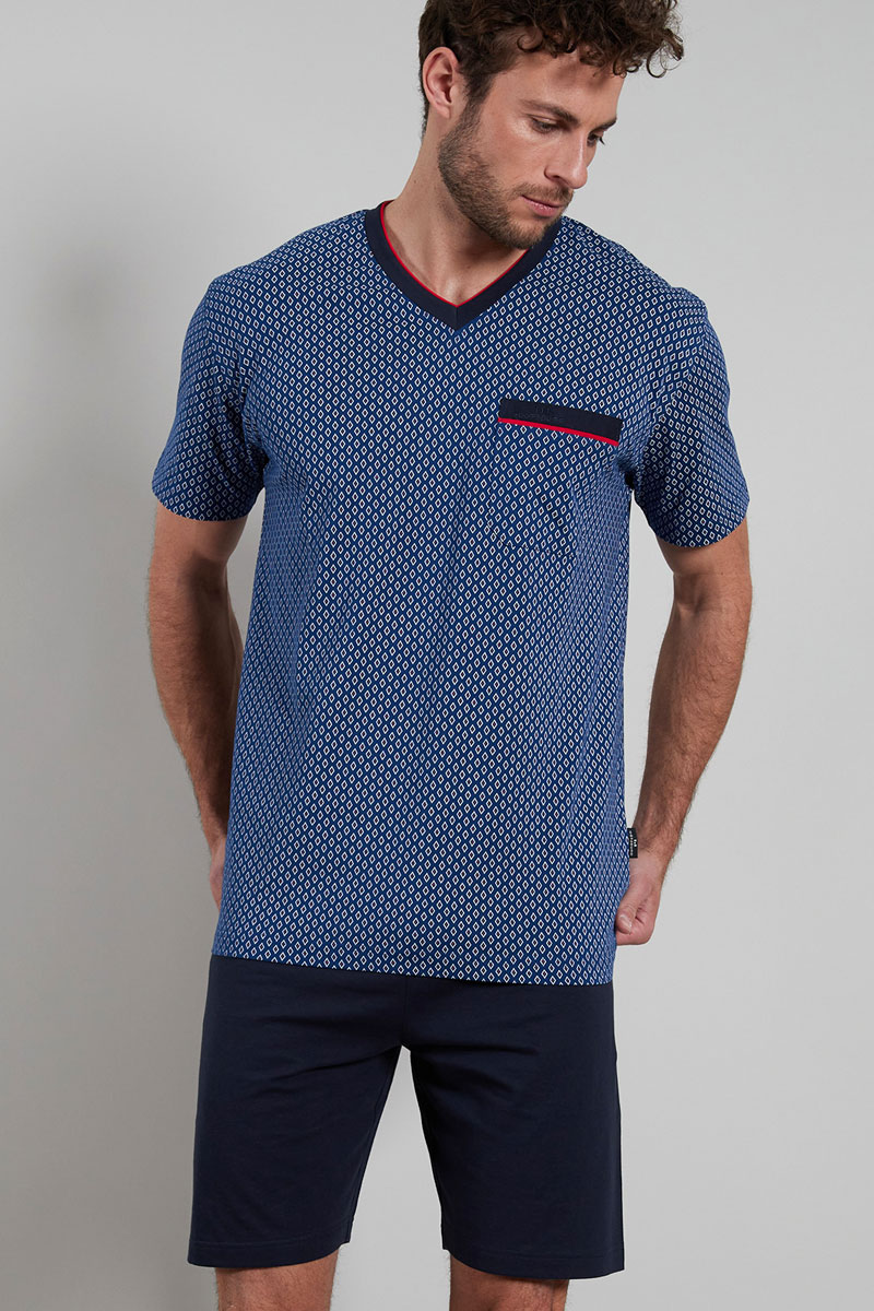 Gotzburg Shortama Manhattan blauw V-hals 