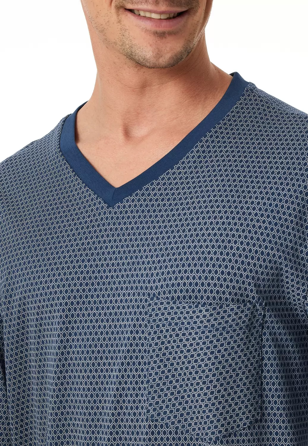 Schiesser Pyjama met boorden Petrol met printje 