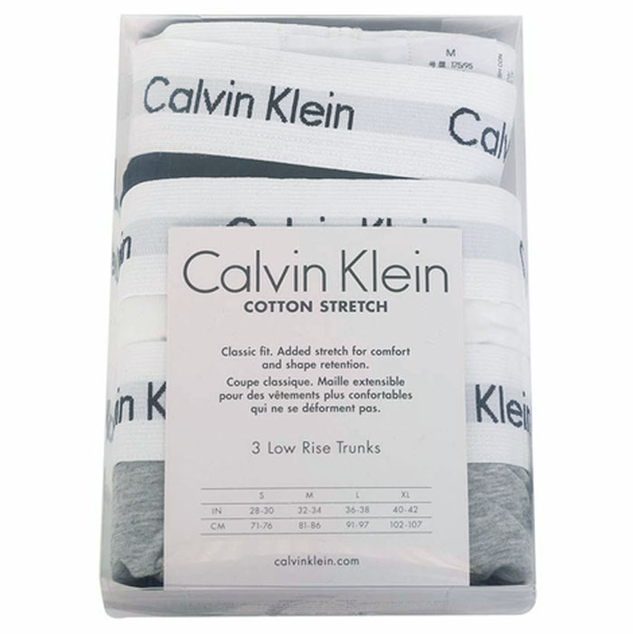 Calvin Klein boxershorts low rise grijs-zwart-wit verpakking