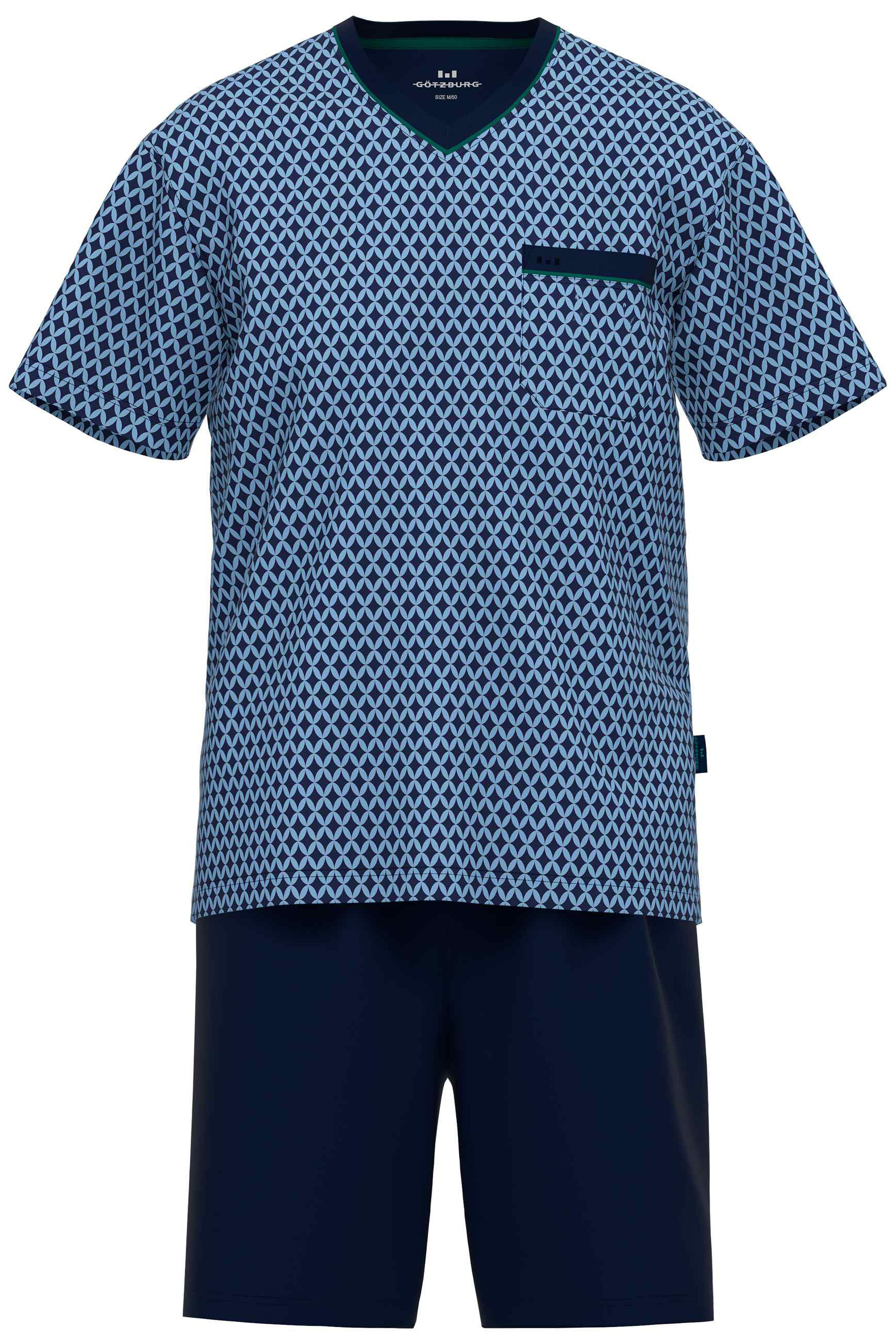 Gotzburg shortama V-hals blauw met print