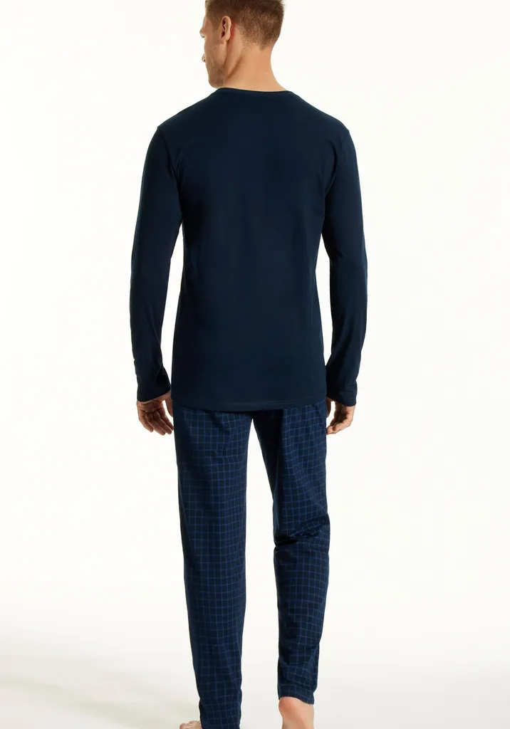 Schiesser Uncover pyjama met V-hals blauw