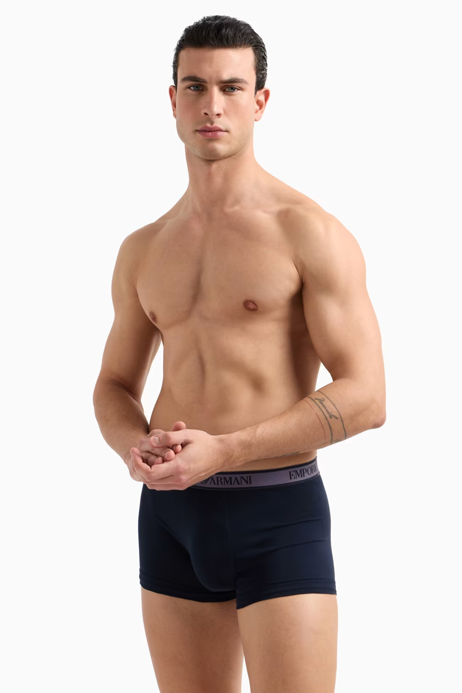 Armani boxershort 3-pack blauw-grijs met logo print