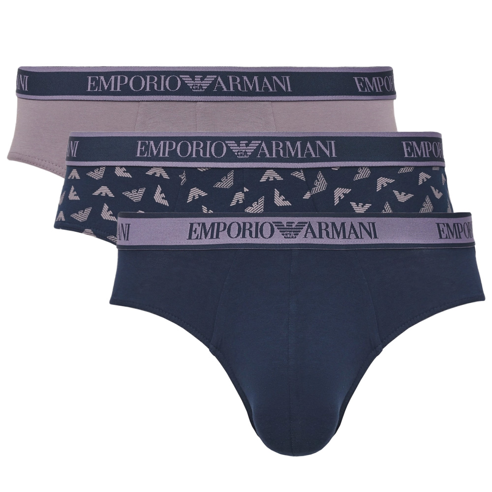 Armani 3-pack slips blauw-grijs met EA print