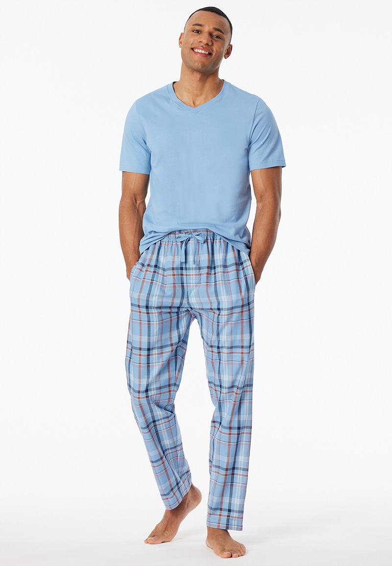 Schiesser Pyjamabroek lichtblauw geruit