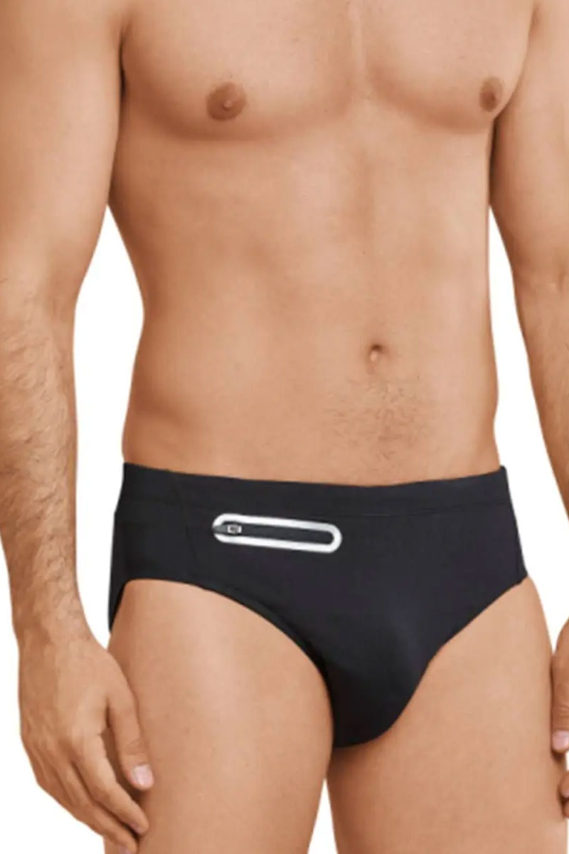 Schiesser Zwemslip zwart met ritszakje