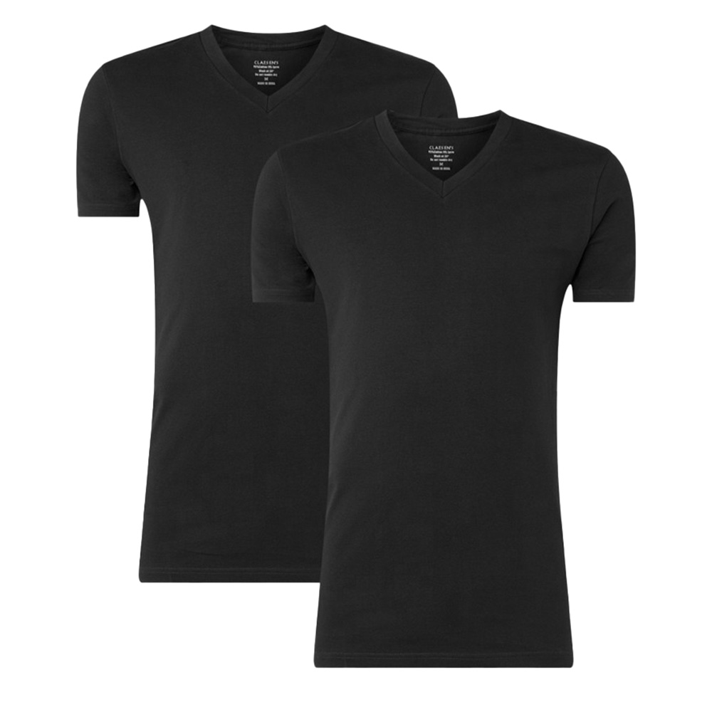 Claesens T-shirt V-hals stretch 2-Pack zwart