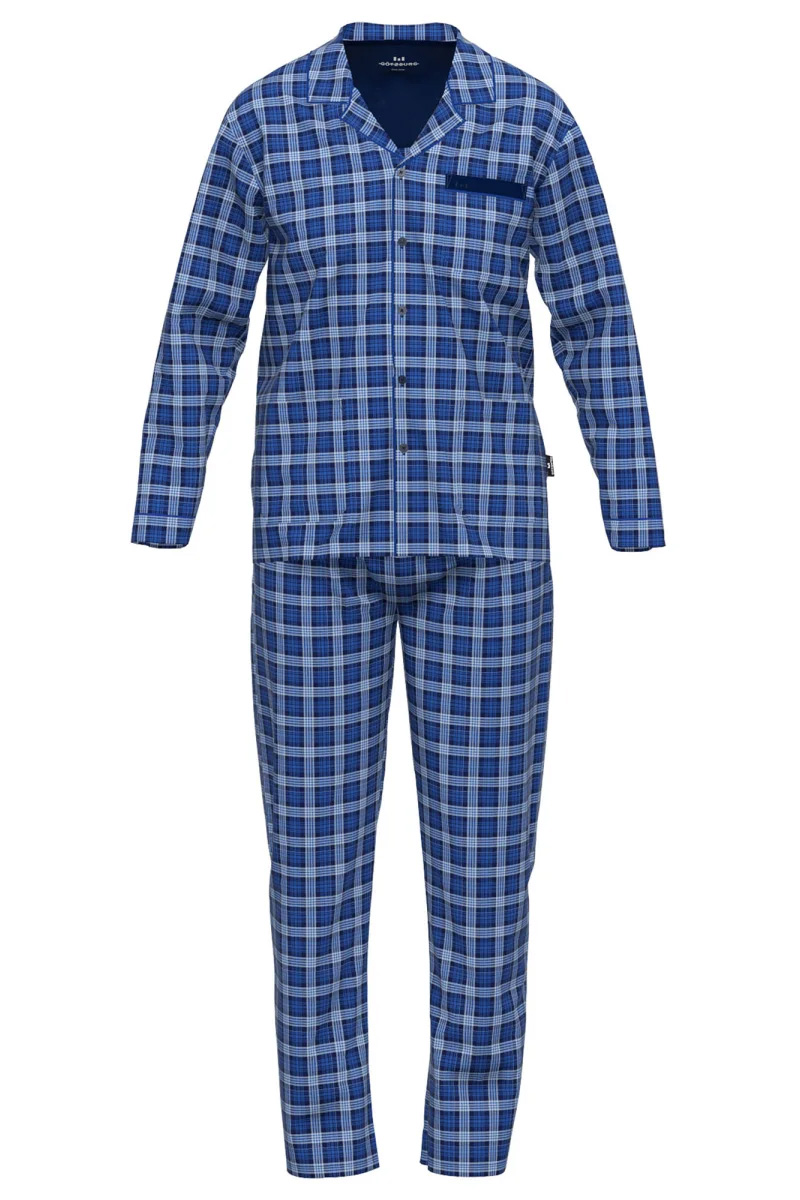 Gotzburg Doorknoop pyjama geweven blauw ruit 