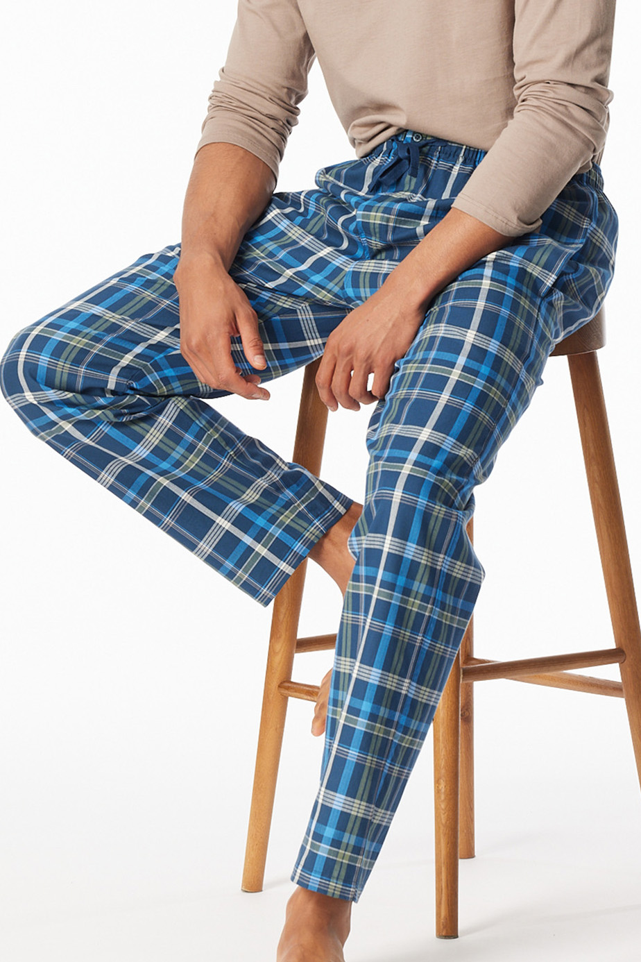 Schiesser Pyjamabroek blauw geruit 