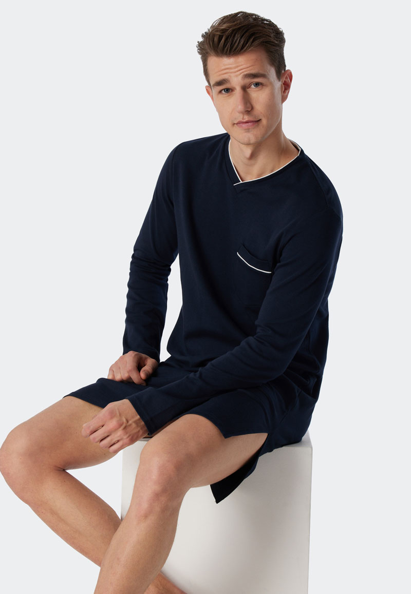 Schiesser Schiesser nachthemd V-hals blauw 
