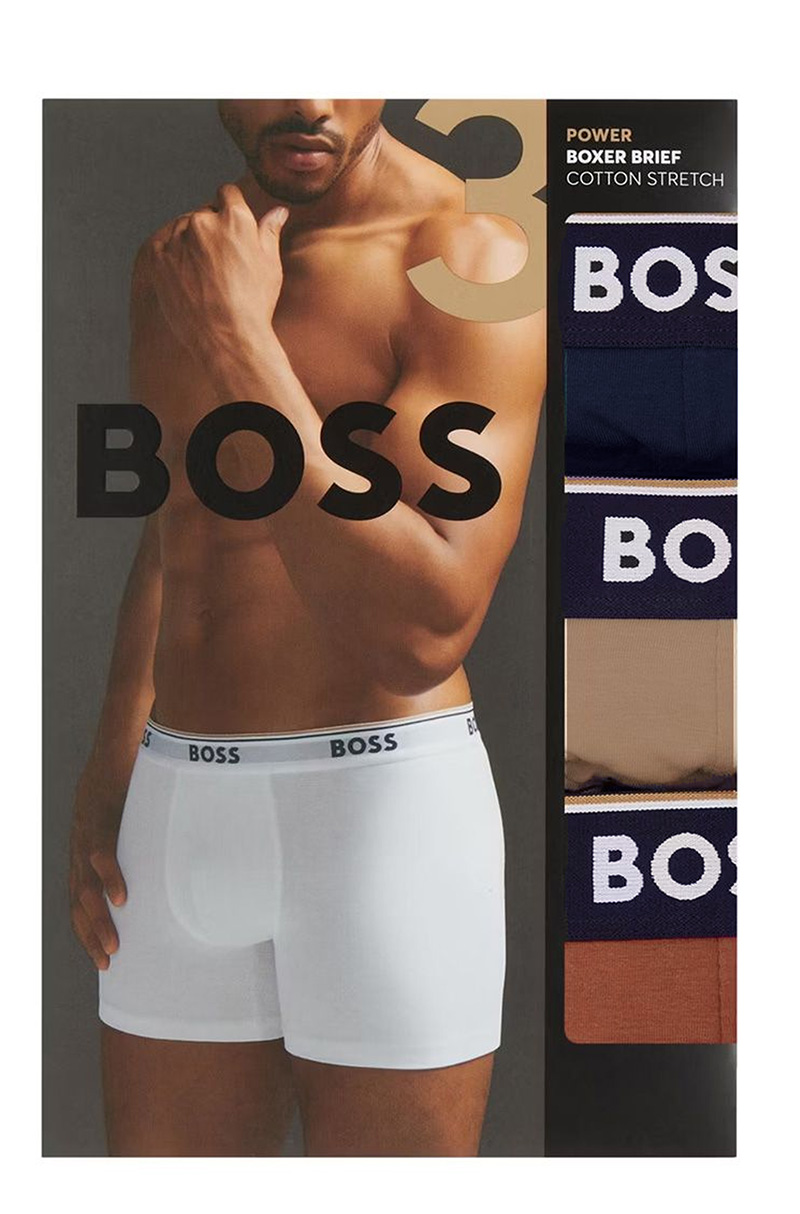 Hugo Boss Power boxershorts 3-pack beige-terra-blauw