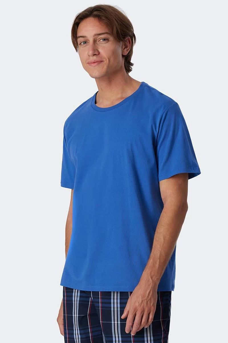 Schiesser Pyjamashirt korte mouw blauw