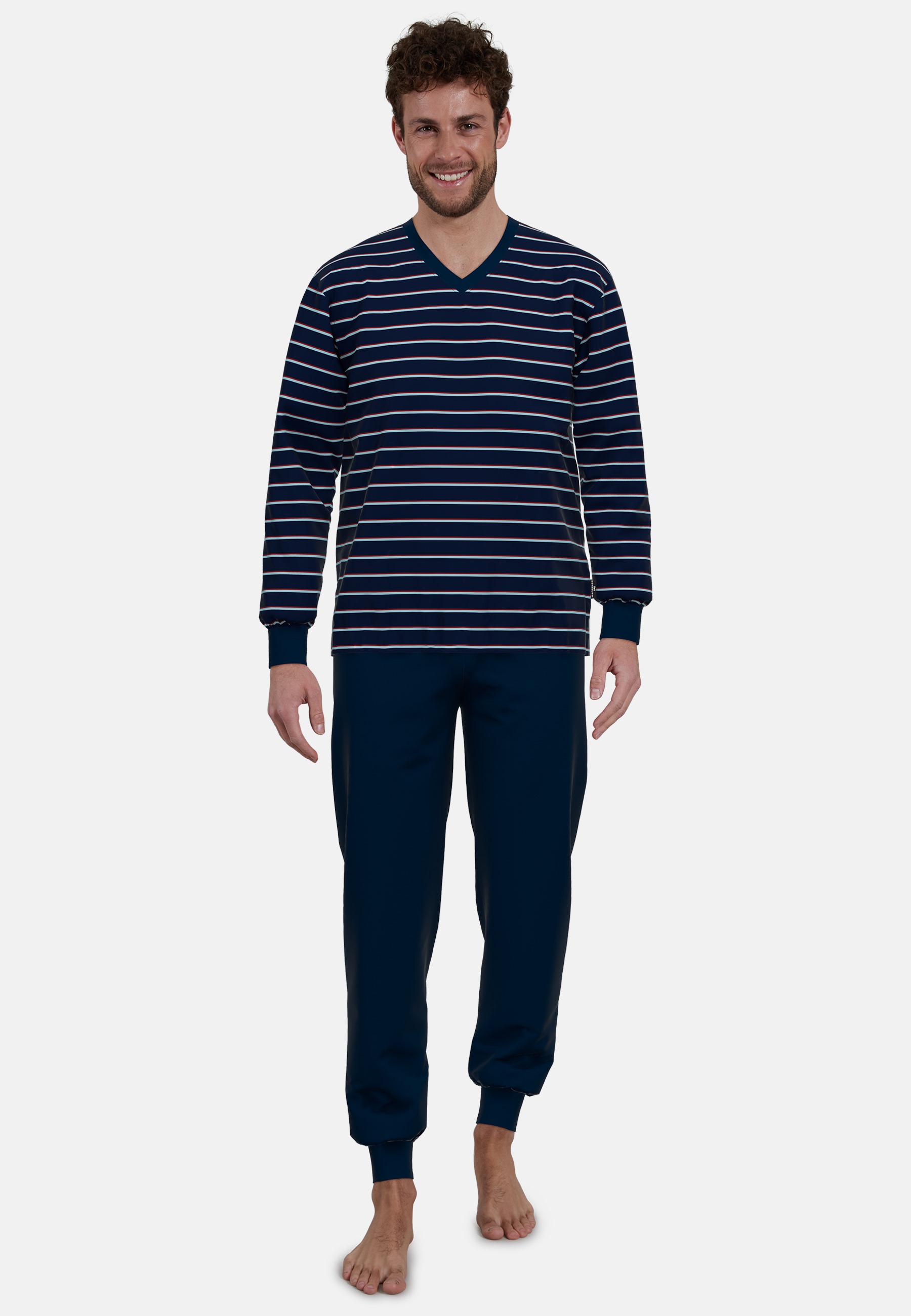 Gotzburg Pyjama blauw gestreept met boorden 