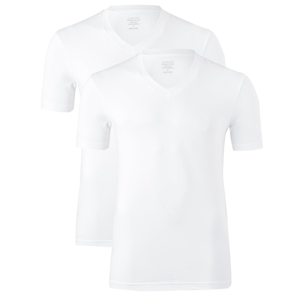 Claesens T-shirt V-hals stretch 2-Pack wit