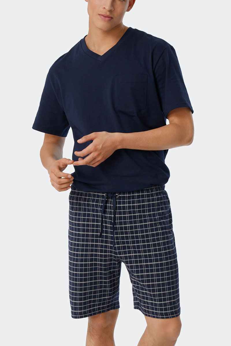 Schiesser Shortama met V-hals blauw 
