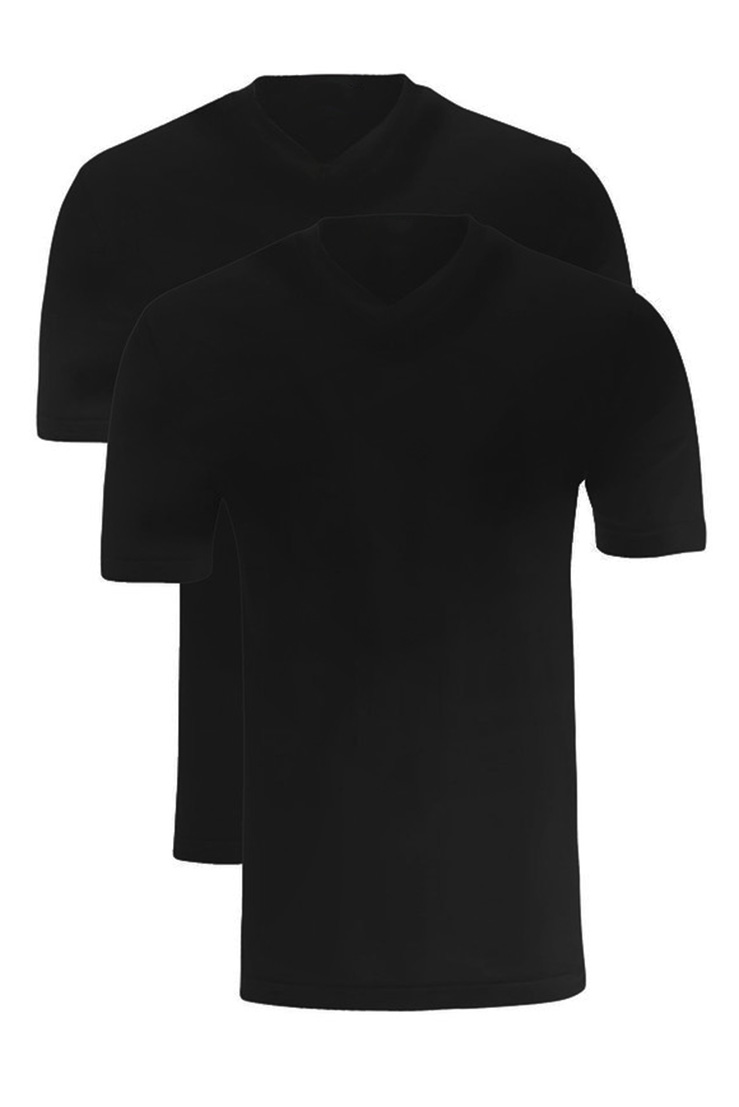 Schiesser American V-hals t-shirts 2-pack zwart 