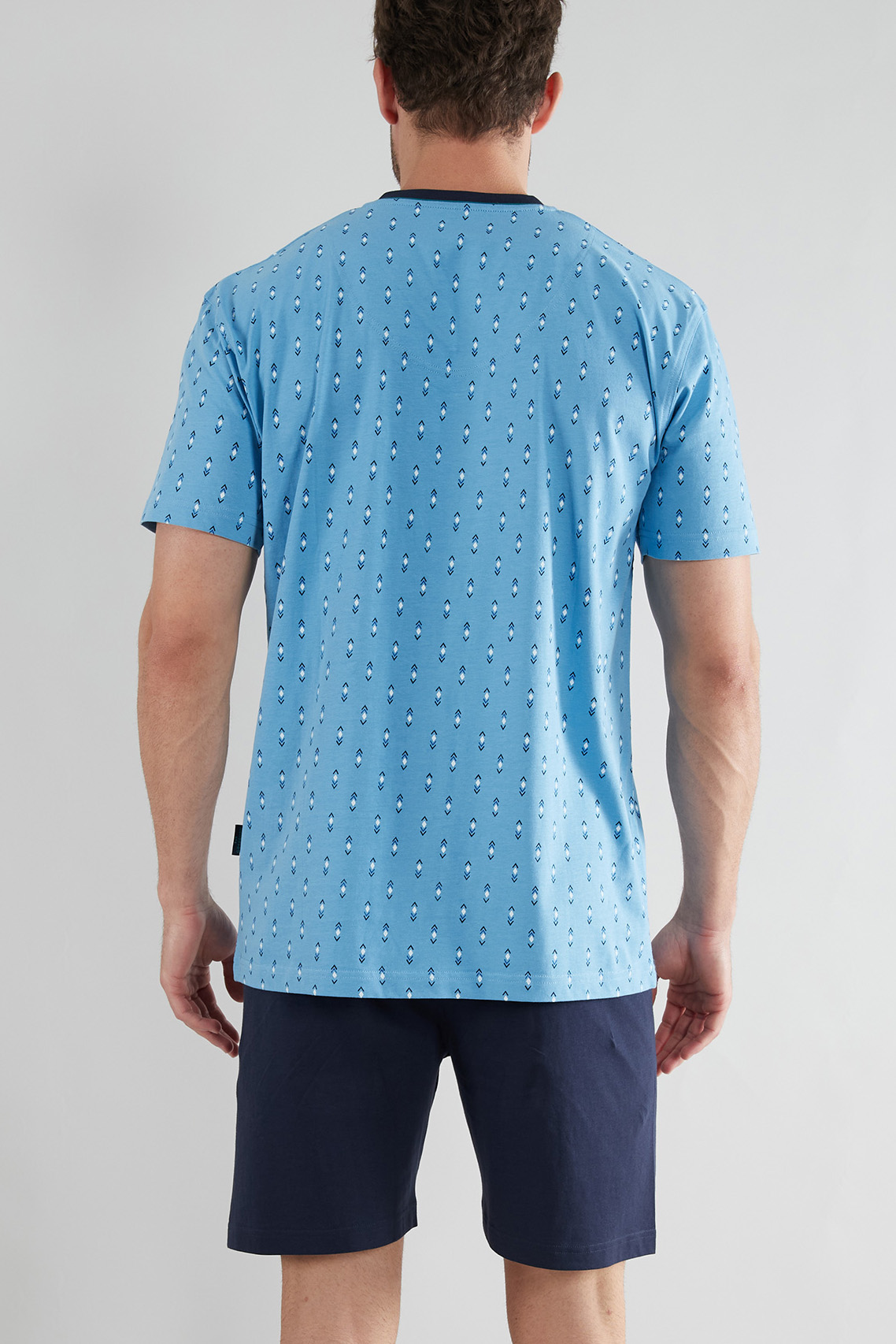 Gotzburg shortama V-hals blauw met print 