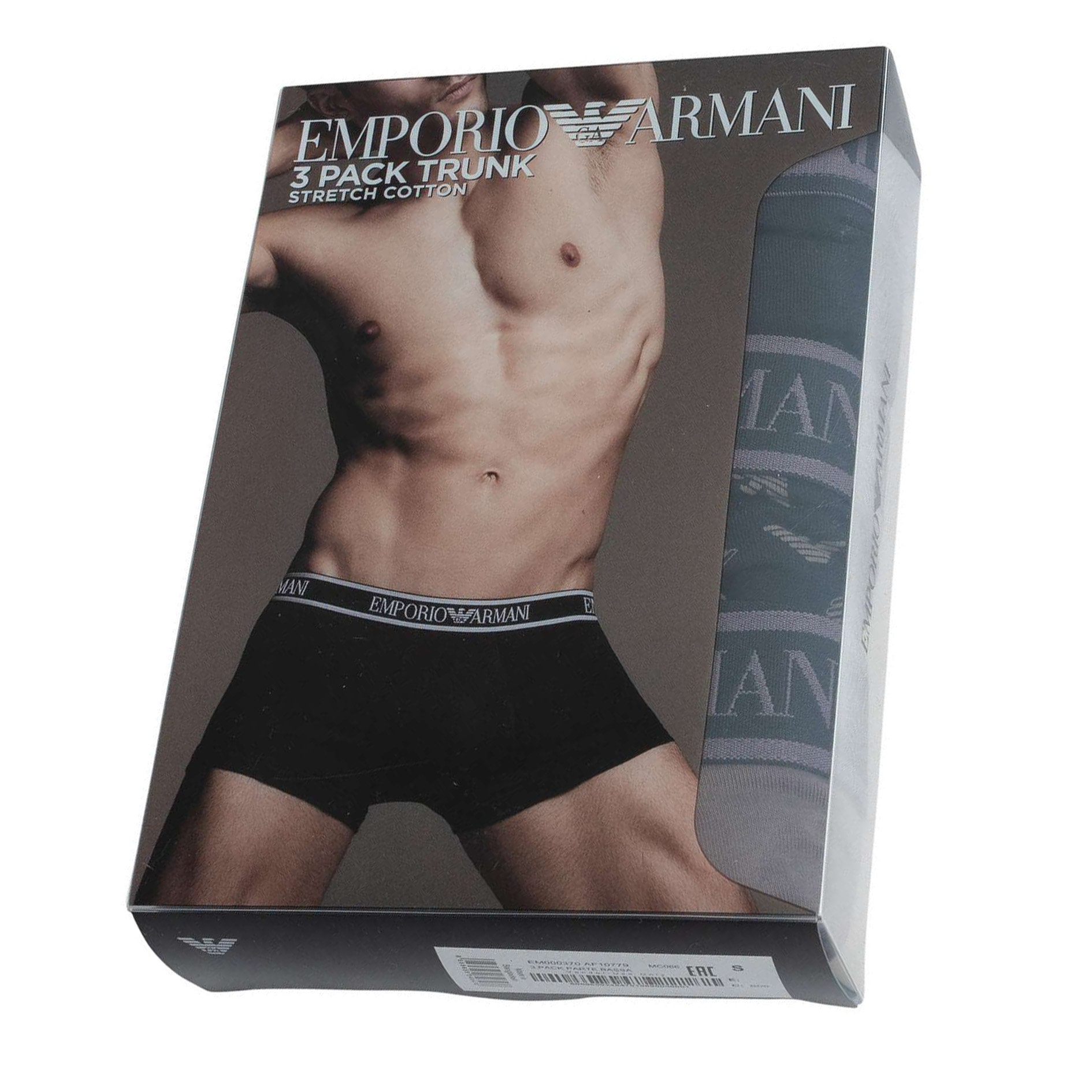 Armani boxershort 3-pack blauw-grijs met logo print