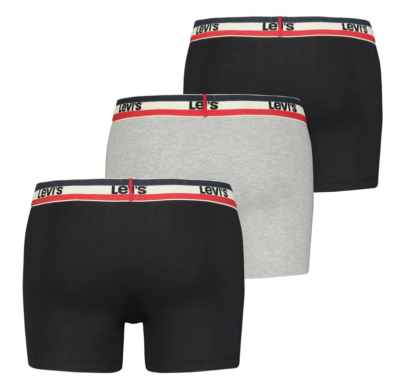 Levi's boxershorts grijs-zwart 3-pack achterkant