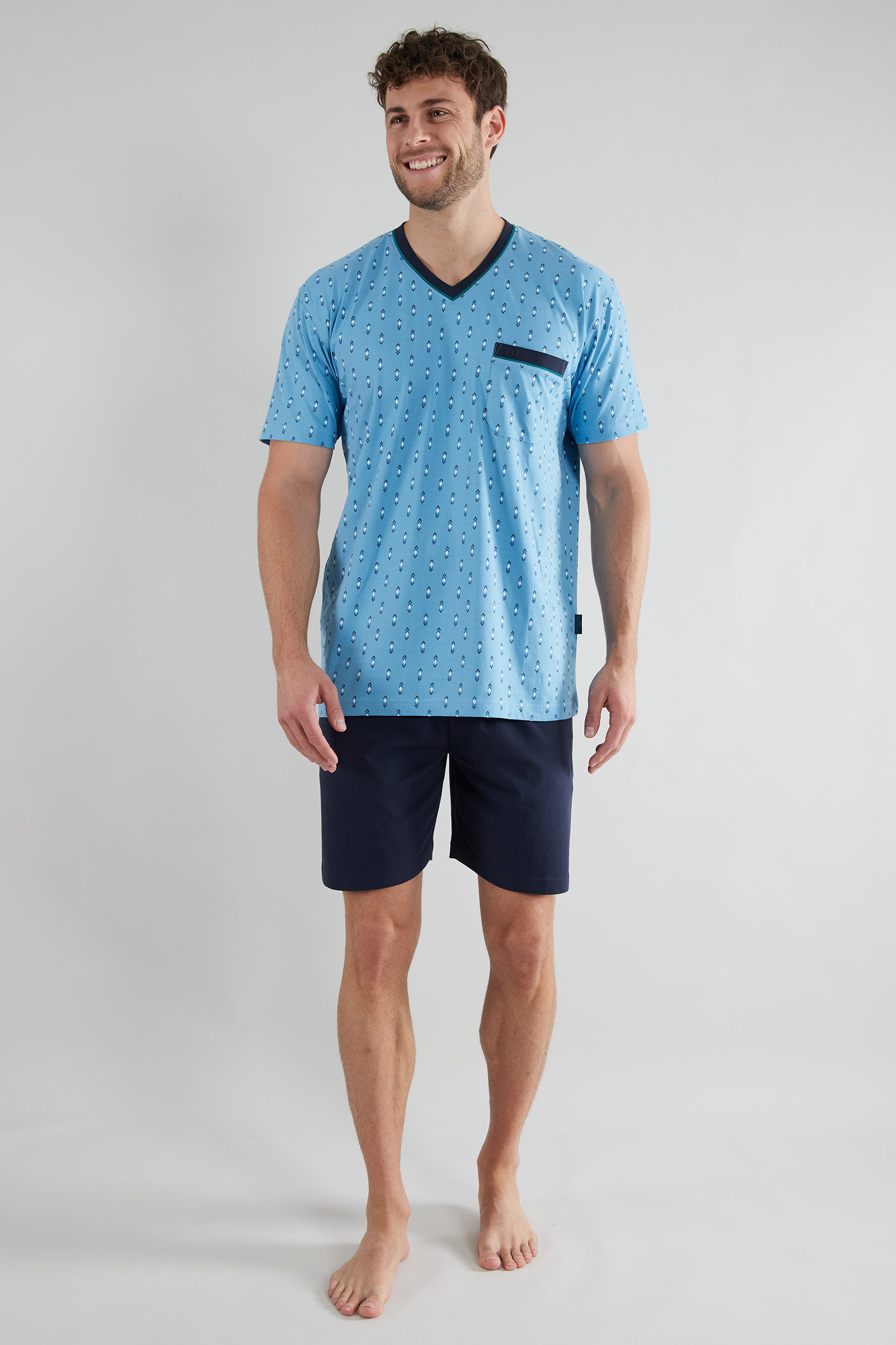 Gotzburg shortama V-hals blauw met print 