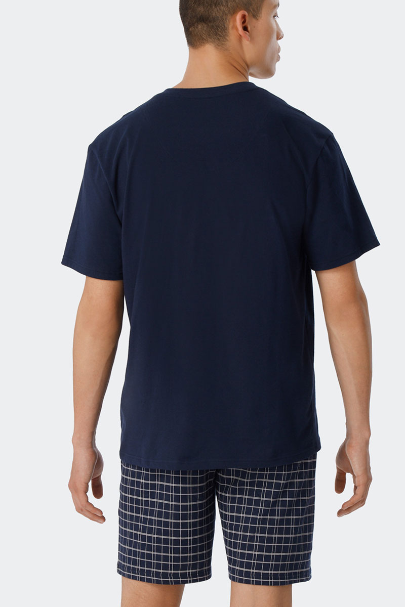 Schiesser Shortama met V-hals blauw 