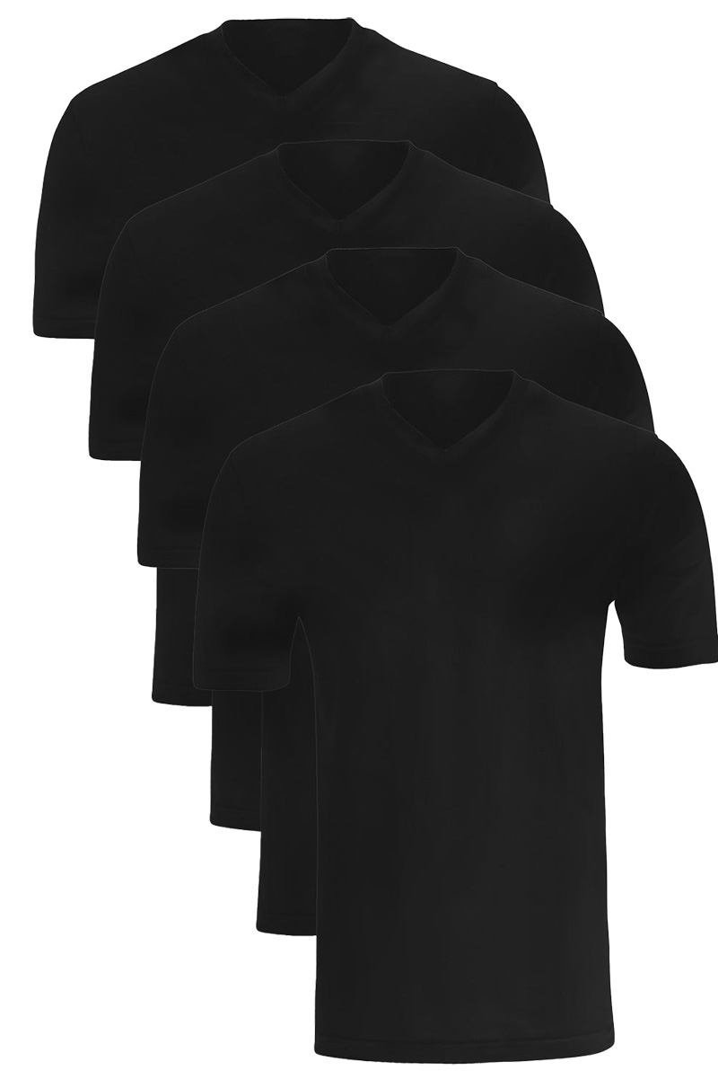 Schiesser American V-hals t-shirts 4-pack zwart  