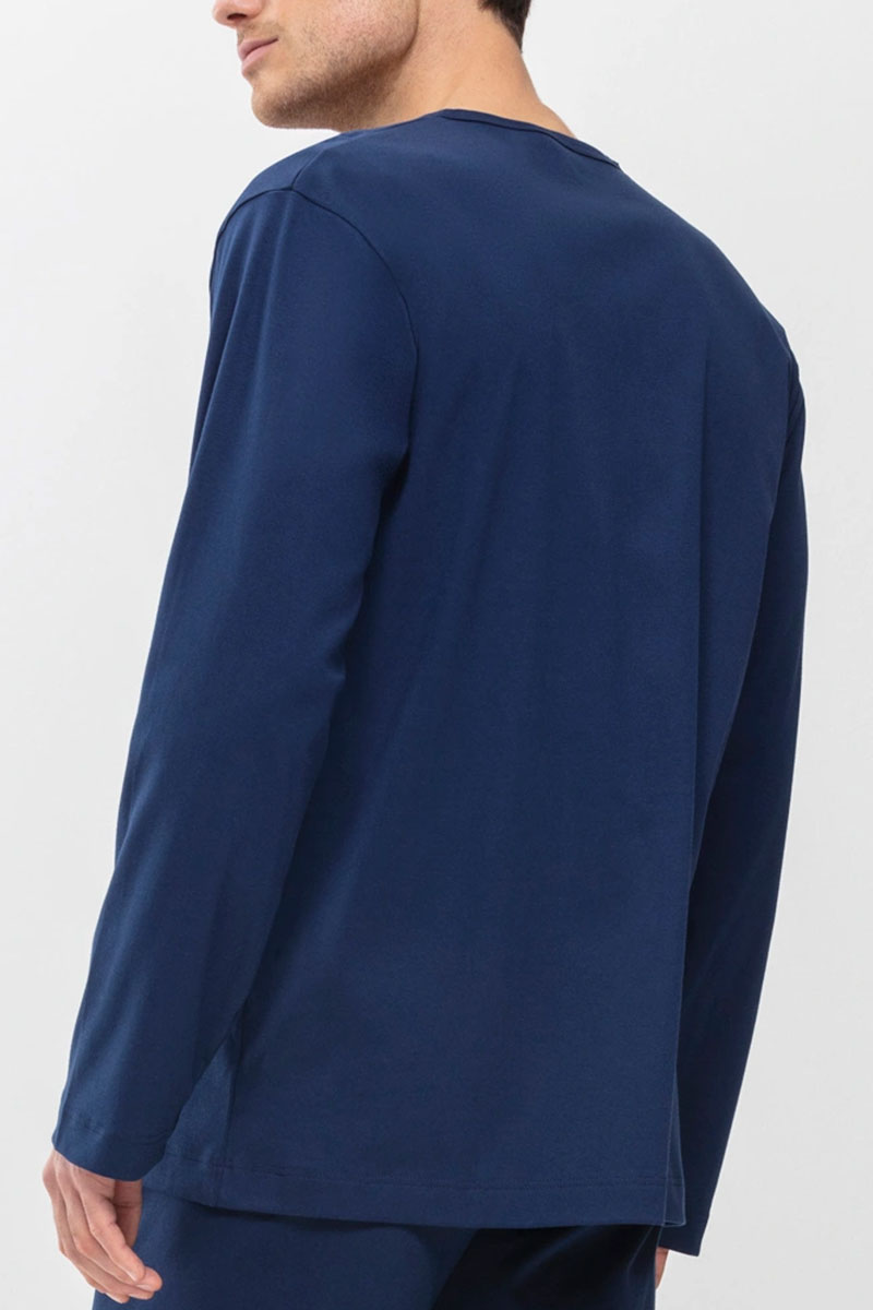 Mey Pyjamashirt V-hals Melton blauw