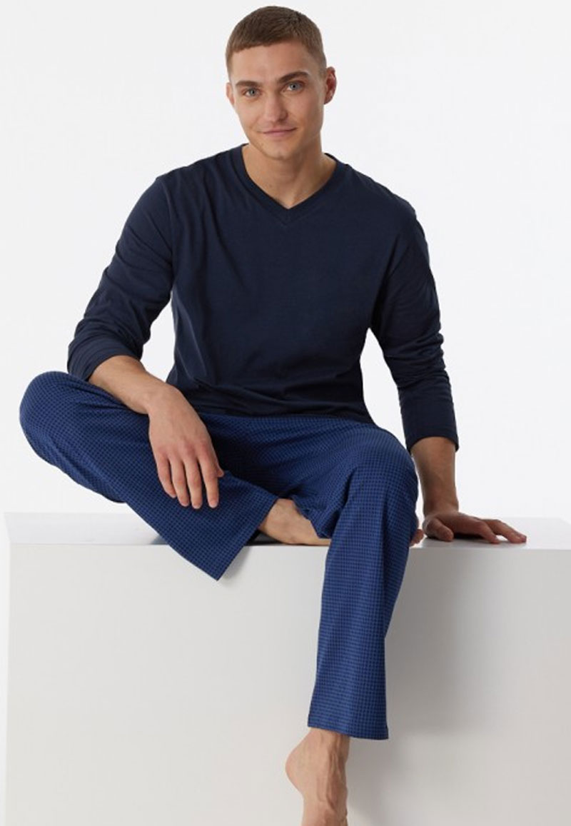 Schiesser pyjama blauw met geprinte broek