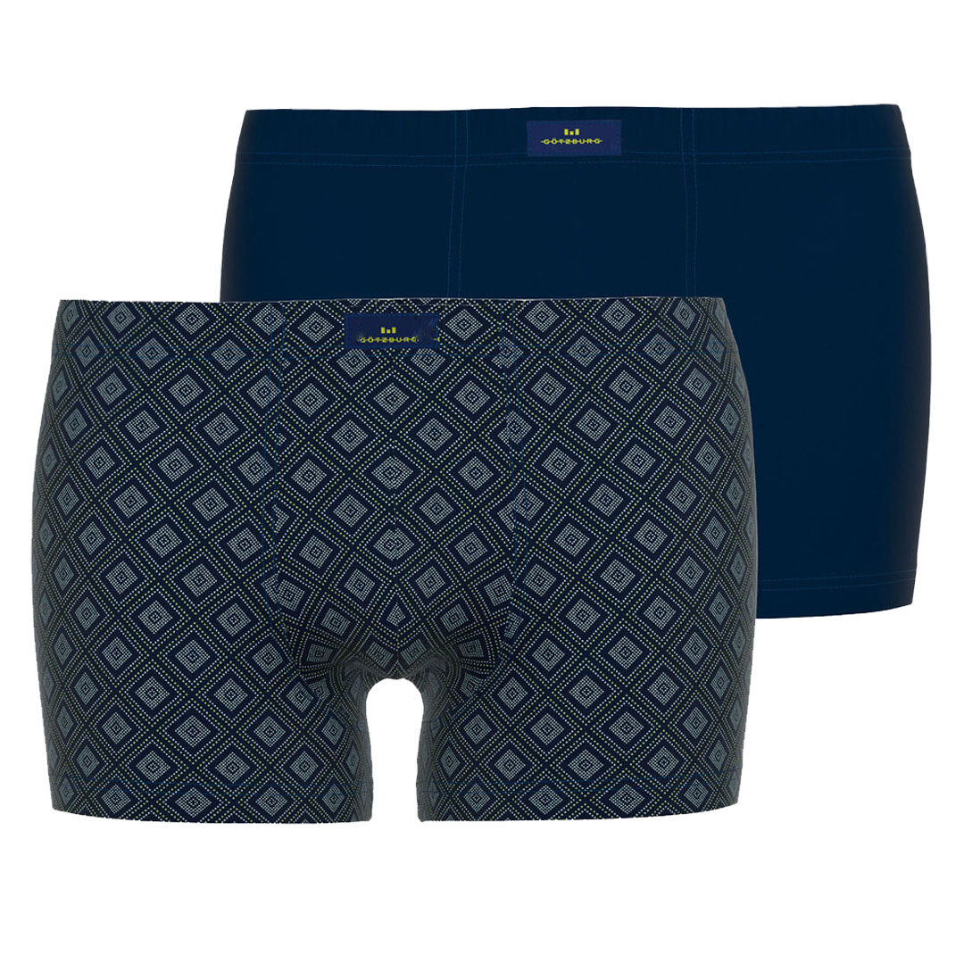 Gotzburg Boxershort 2-pack met diagonaal print blauw  