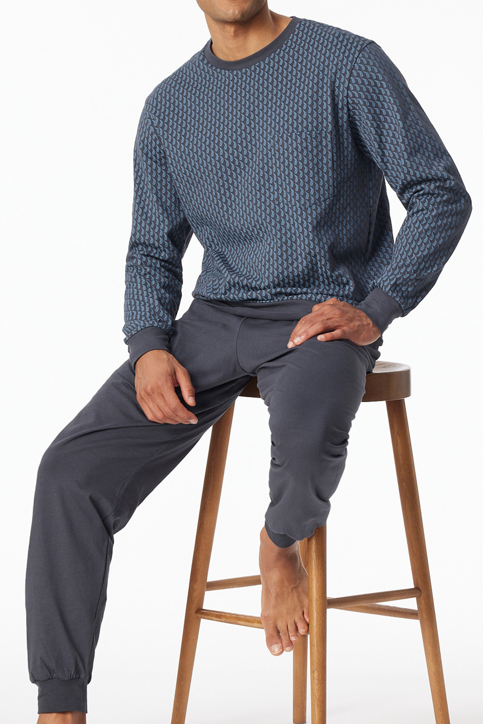 Schiesser Pyjama met print graphit-blauw
