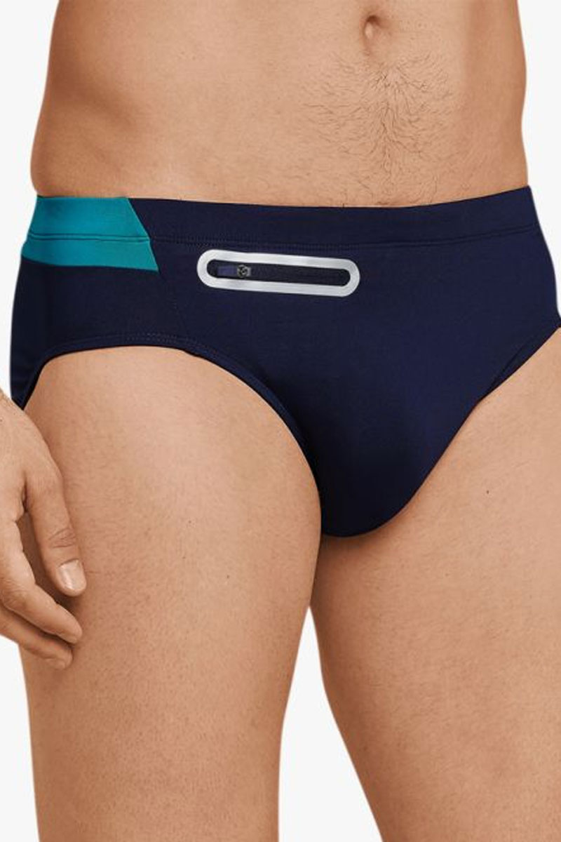 Schiesser Zwemslip blauw met ritszakje