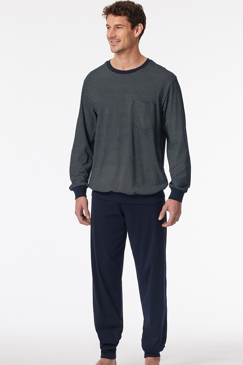 Schiesser Pyjama blauw met boord 